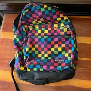 Rainbow Checkered Well used backpack.